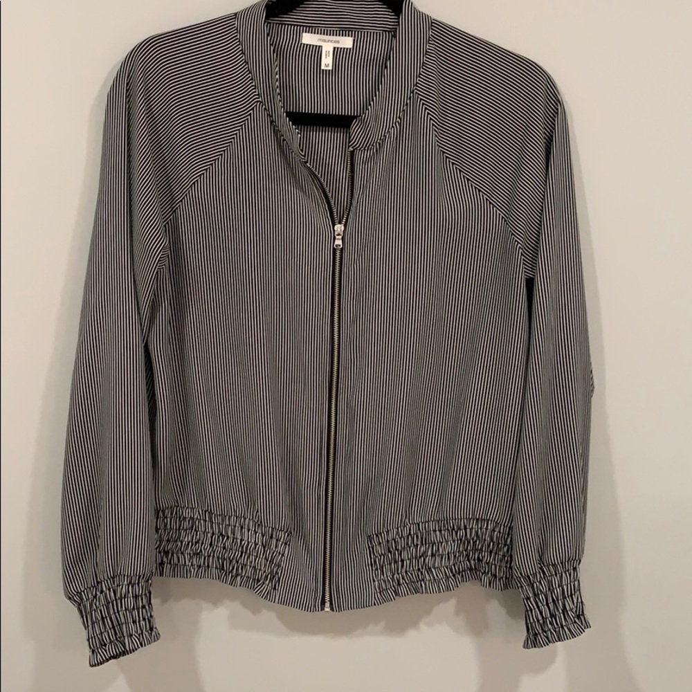 Black and white striped zip up jacket